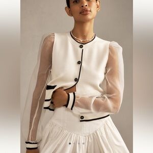 NWT MAEVE• White and Black Sheer Sleeve Blazer